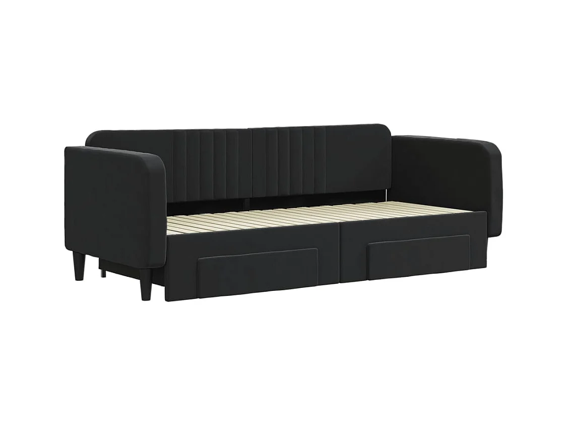 Cama nido con cajones terciopelo negro 90x200 cm ES981535