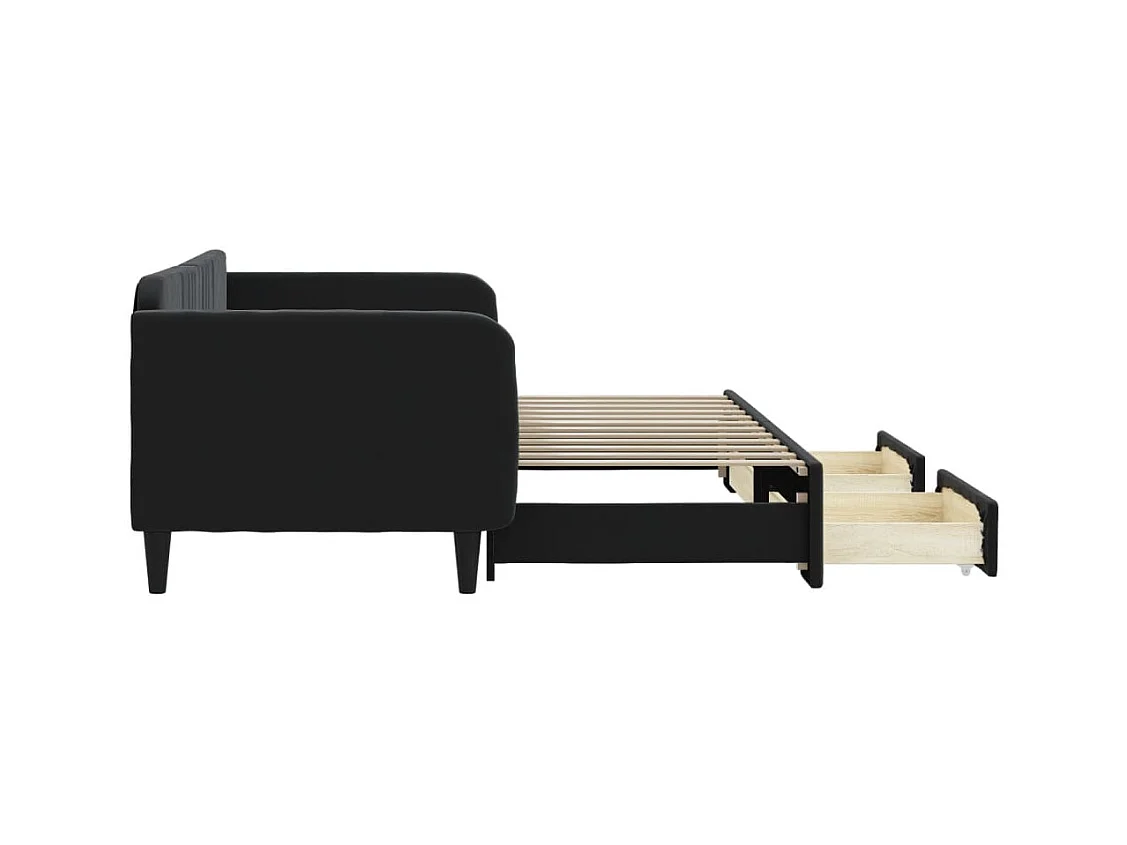 Cama nido con cajones terciopelo negro 90x200 cm ES981535