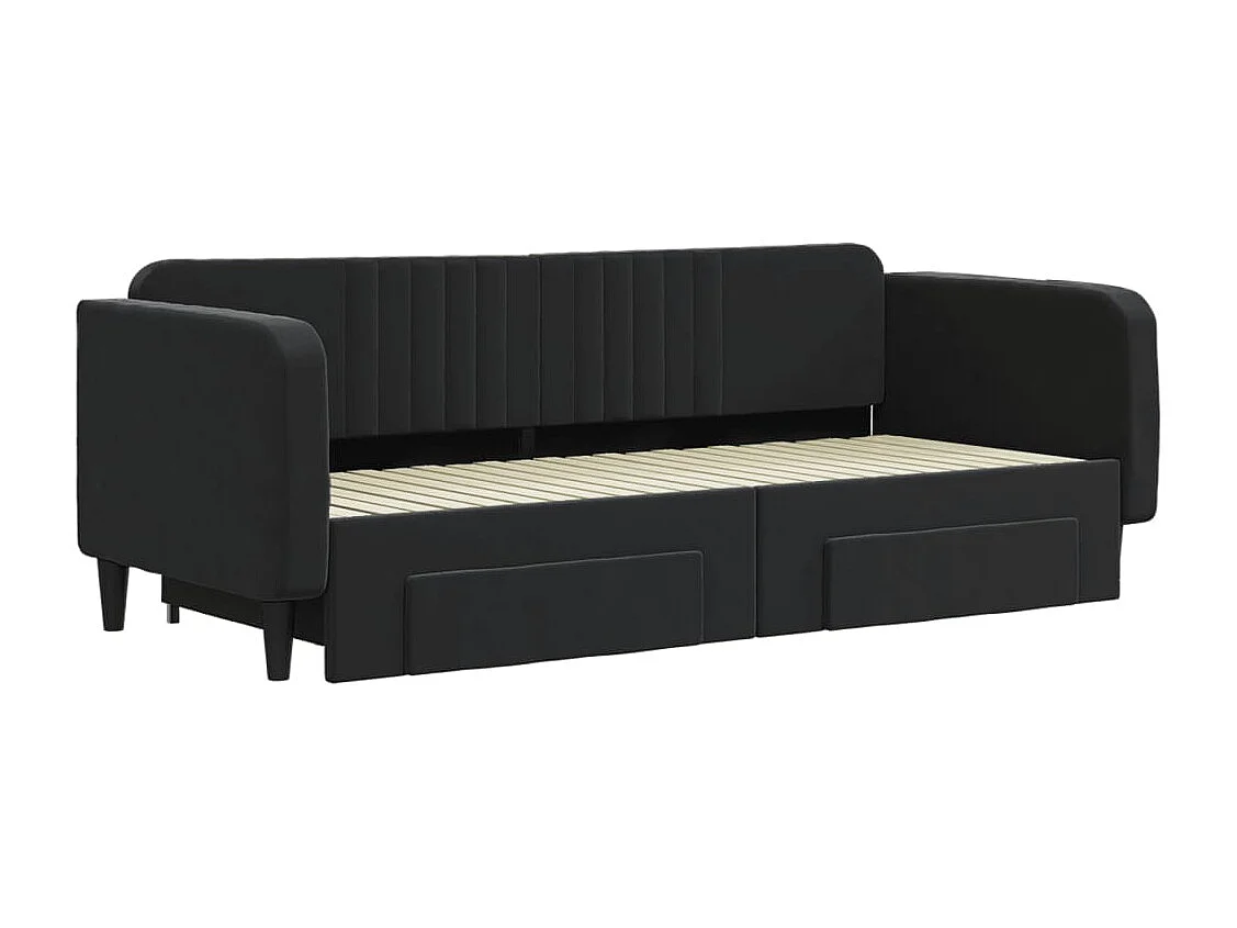 Lit gigogne et tiroirs noir 90x200 cm velours WVGQ1115