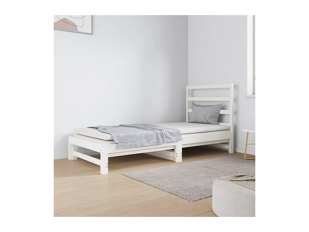 Lit gigogne Blanc 2x(90x190) cm Bois de pin massif HOQW16867