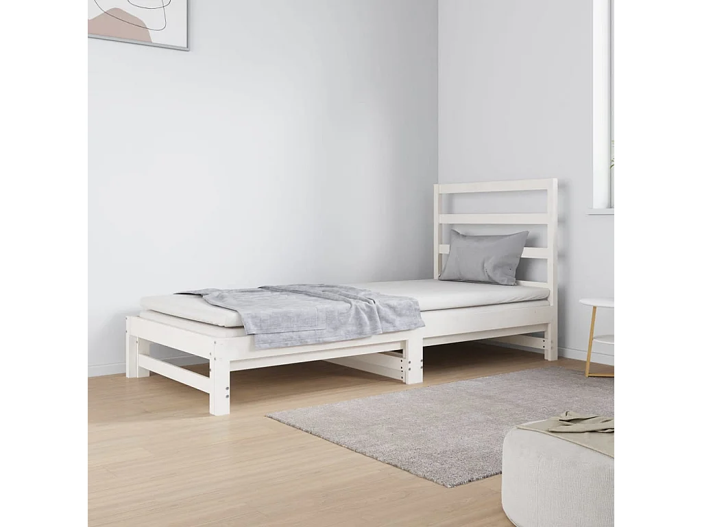 Lit gigogne Blanc 2x(90x190) cm Bois de pin massif HOQW16867