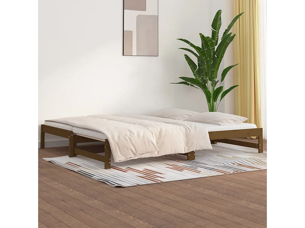 Lit gigogne Marron miel 2x(90x200) cm Bois de pin solide HOQW35607