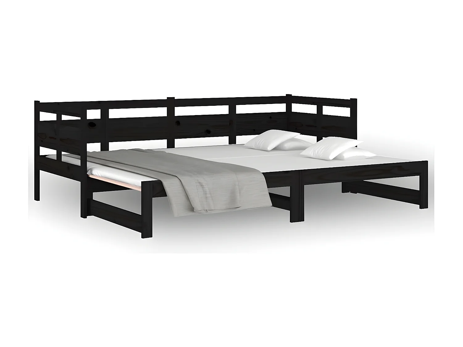 Lit gigogne Noir Bois de pin solide 2x(90x190) cm HOQW35304