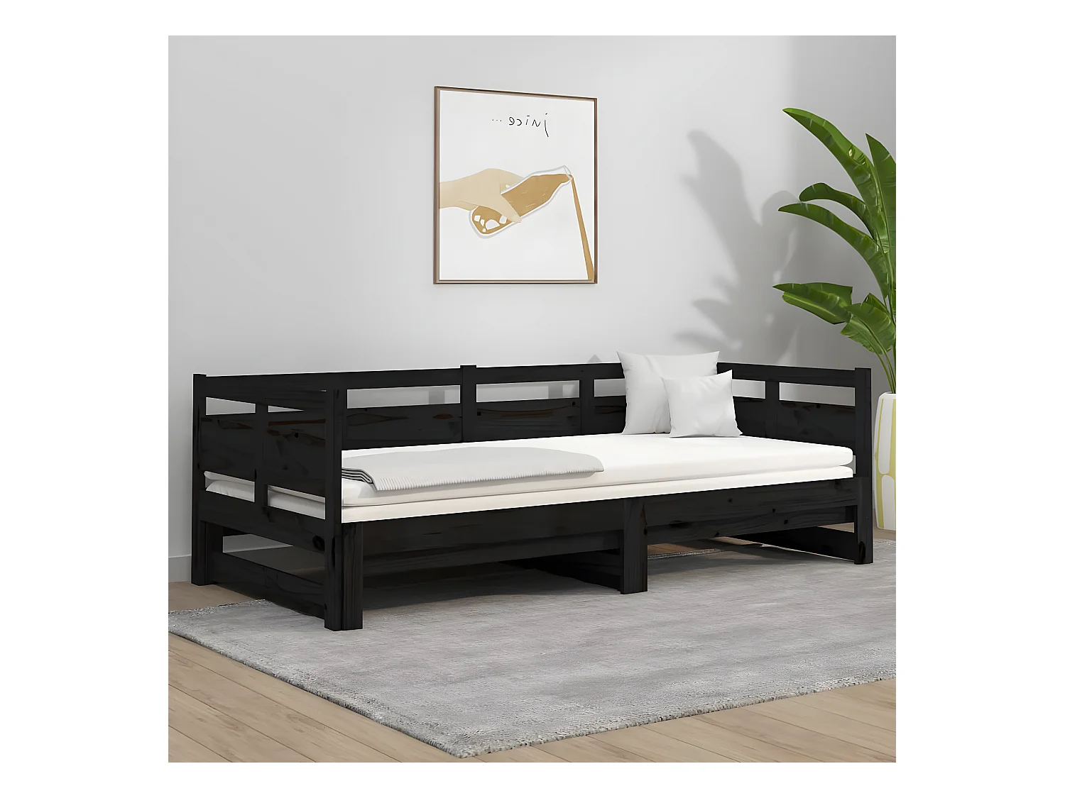 Slaapbank uitschuifbaar massief grenenhout zwart 2x(90x190) cm NL85687