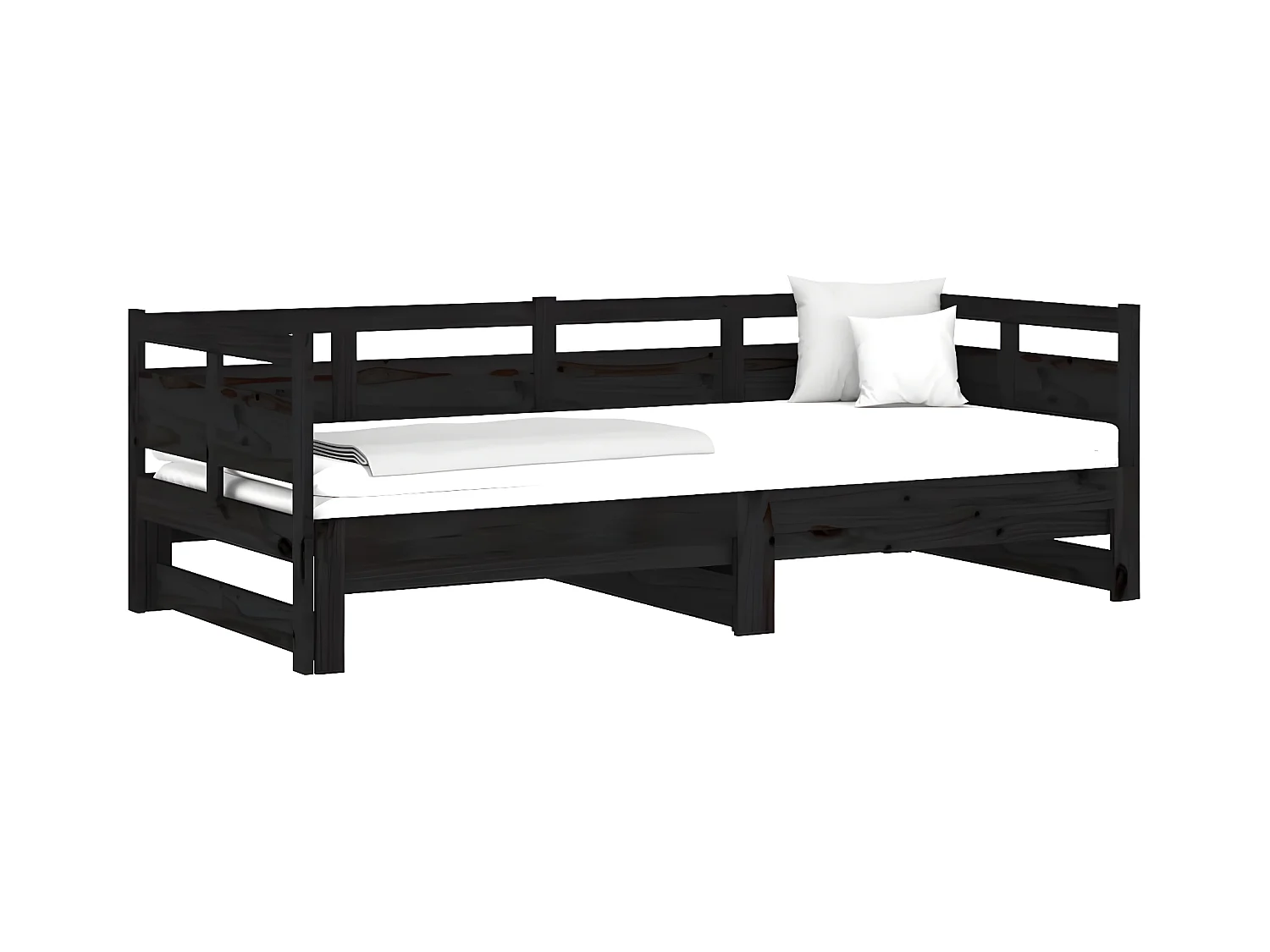 Lit gigogne Noir Bois de pin solide 2x(90x190) cm HOQW35304