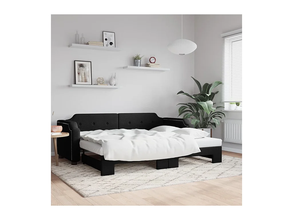 Lit gigogne noir 90x200 cm tissu WVGQ4375