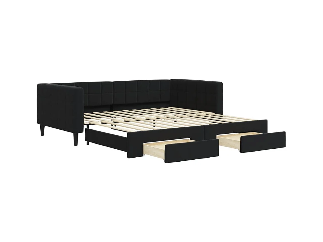 Cama nido - 100x200 cm con cajones terciopelo negro ES38419
