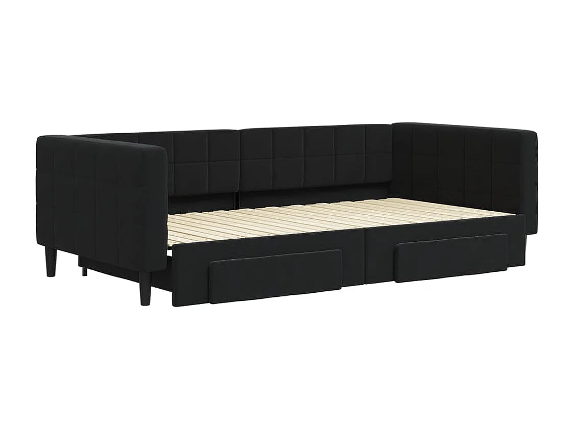 Cama nido - 100x200 cm con cajones terciopelo negro ES38419