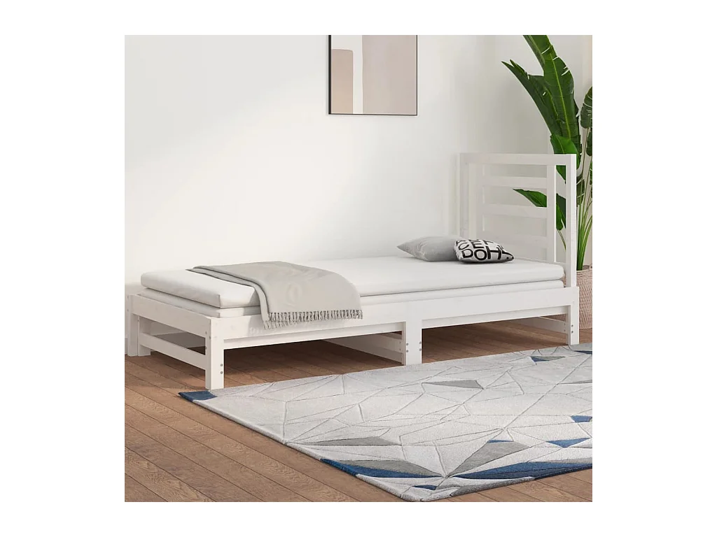 Lit gigogne Blanc 2x(90x200) cm Bois de pin massif HOQW30866