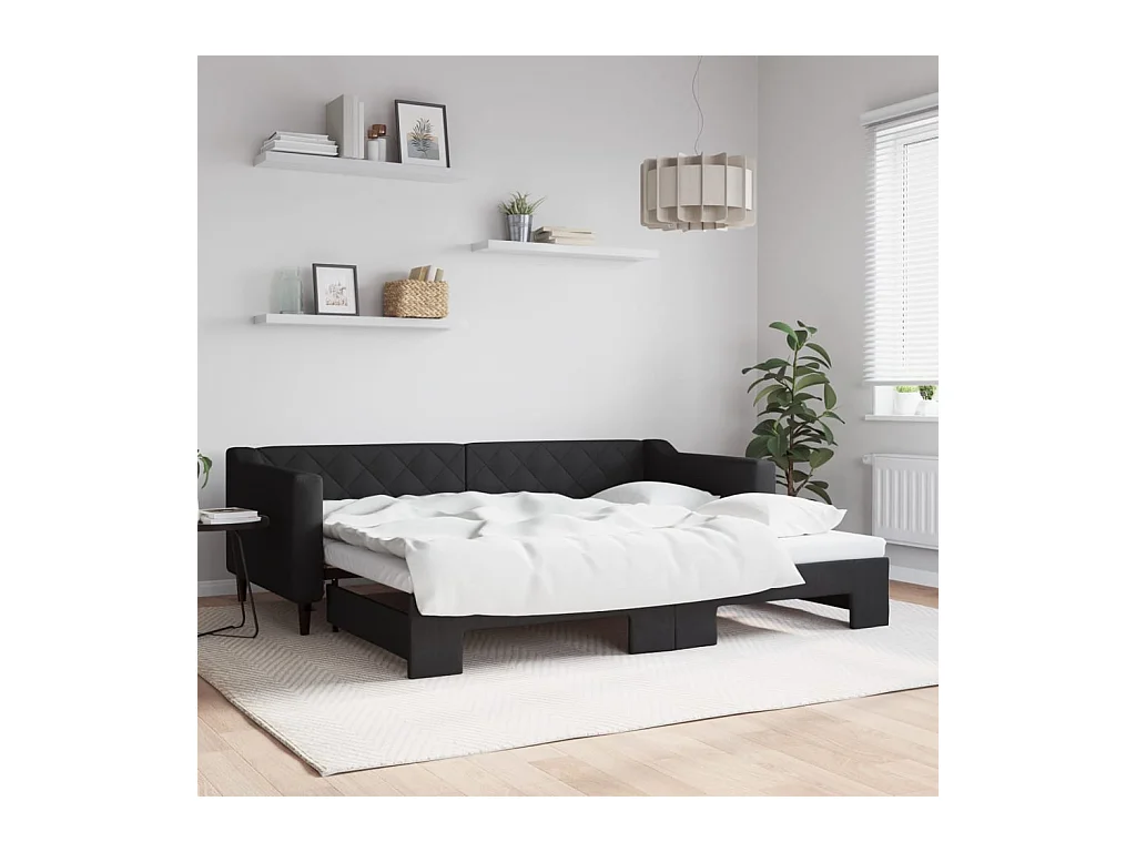 Lit gigogne noir 90x200 cm tissu ASW48376
