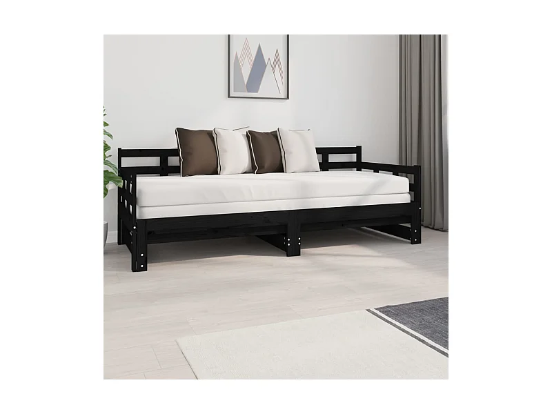 Tagesbett Ausziehbar,Ausziehbett Schwarz Massivholz Kiefer 2x(80x200) cm -gkd30251