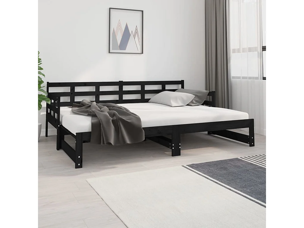 Lit gigogne Noir Bois de pin solide 2x(80x200) cm HOQW64345