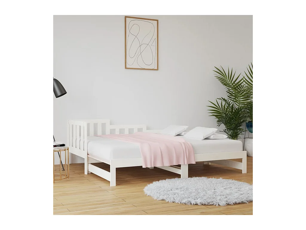 Lit gigogne Blanc 2x(90x190) cm Bois de pin massif HOQW17511