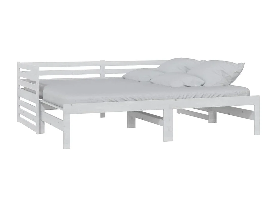 Lit gigogne Blanc Bois de pin massif 2x(90x200) cm HOQW51164