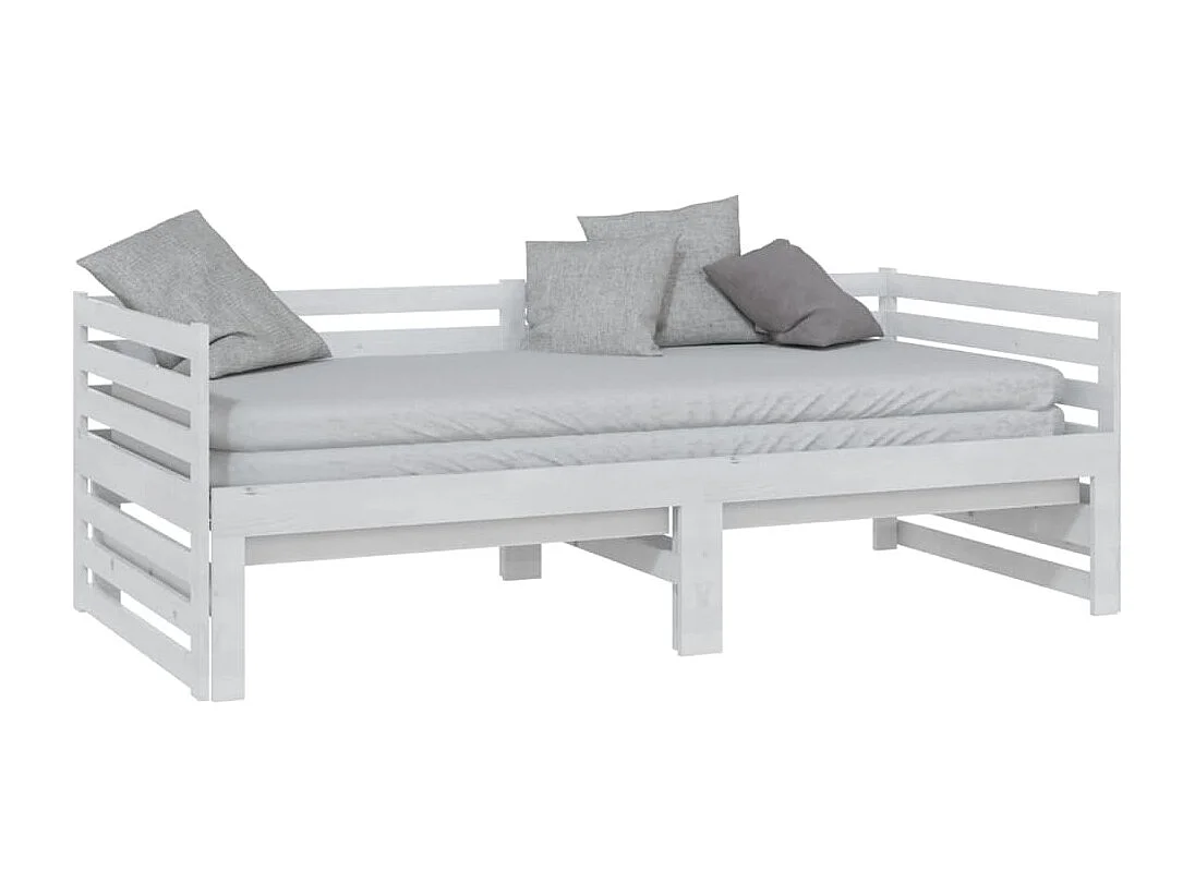 Lit gigogne Blanc Bois de pin massif 2x(90x200) cm HOQW51164