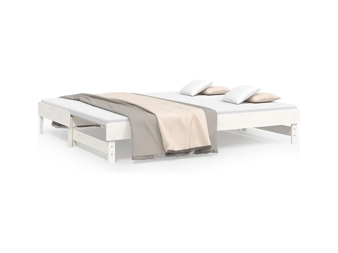 Lit gigogne Blanc 2x(90x200) cm Bois de pin massif HOQW38168