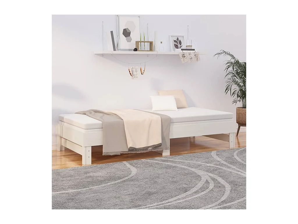 Lit gigogne Blanc 2x(90x200) cm Bois de pin massif HOQW38168