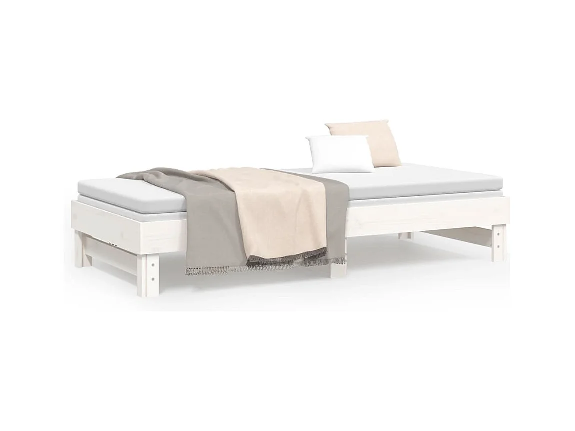 Lit gigogne Blanc 2x(90x200) cm Bois de pin massif HOQW38168