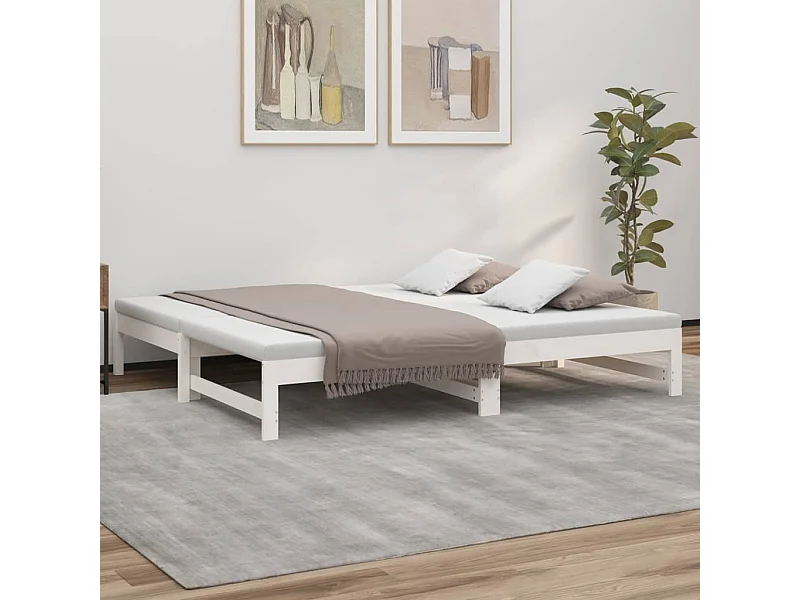 Slaapbank uitschuifbaar massief grenenhout wit 2x(75x190) cm NL55926