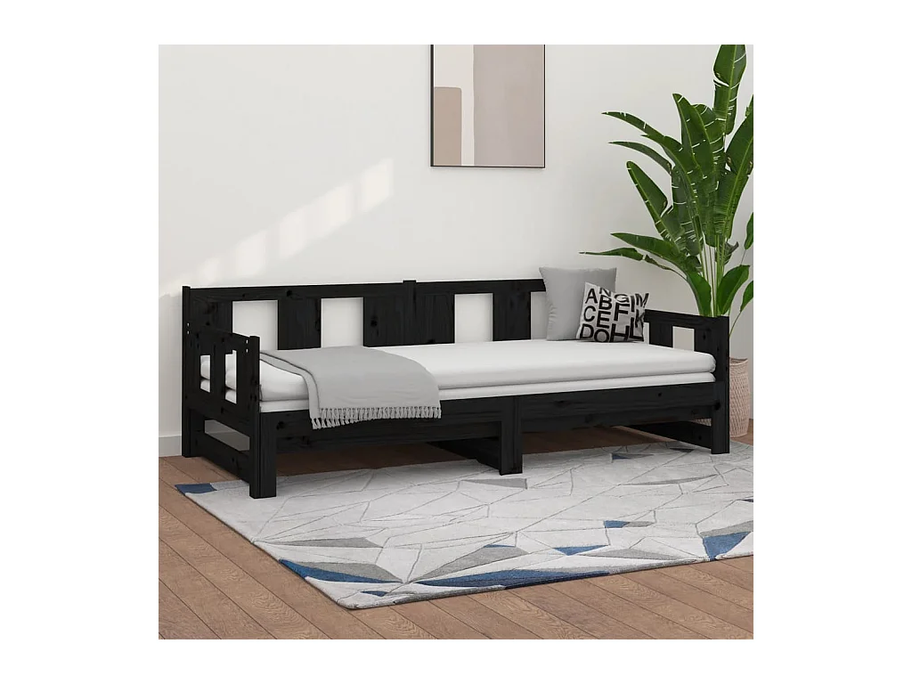Lit gigogne Noir Bois de pin solide 2x(90x190) cm HOQW39847
