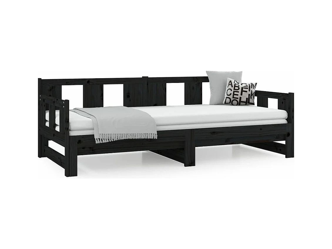Cama dupla 2x(90x190) cm pinho maciço preto PT311905