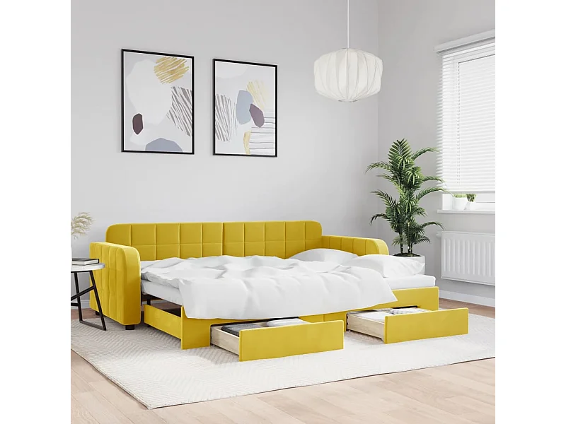 Lit gigogne et tiroirs jaune 80x200 cm velours WVGQ6065