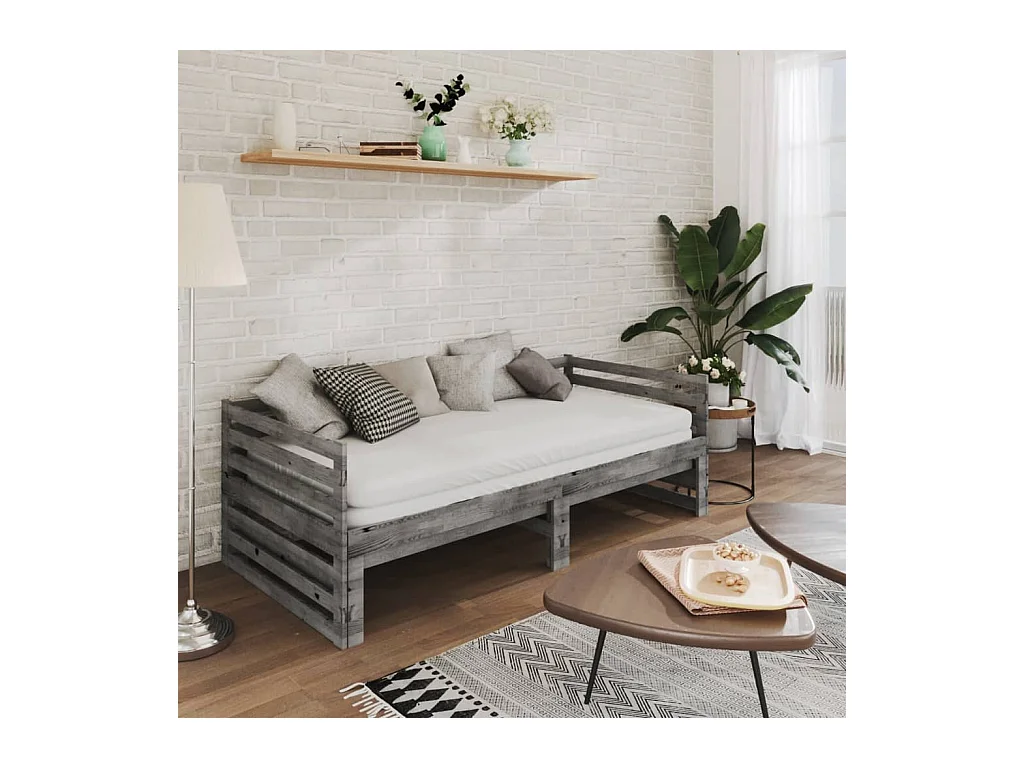 Tagesbett Ausziehbar,Ausziehbett Grau Kiefer Massivholz 2x(90x200) cm -gkd25028