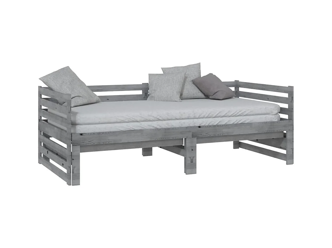 Tagesbett Ausziehbar,Ausziehbett Grau Kiefer Massivholz 2x(90x200) cm -gkd25028
