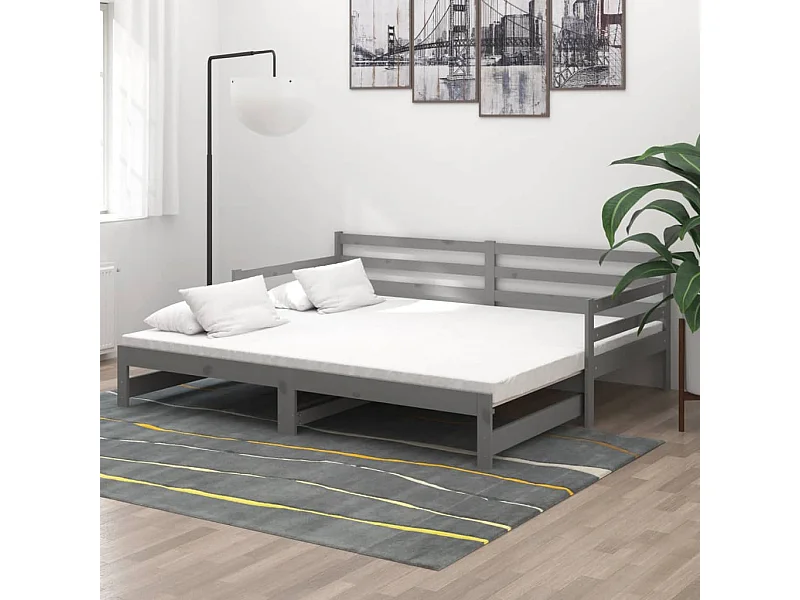 Tagesbett Ausziehbar,Ausziehbett Grau Massivholz Kiefer 2x(90x200) cm -gkd86362