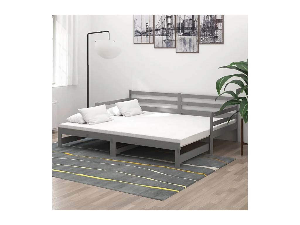 Lit gigogne Gris Bois de pin massif 2x(90x200) cm HOQW96296