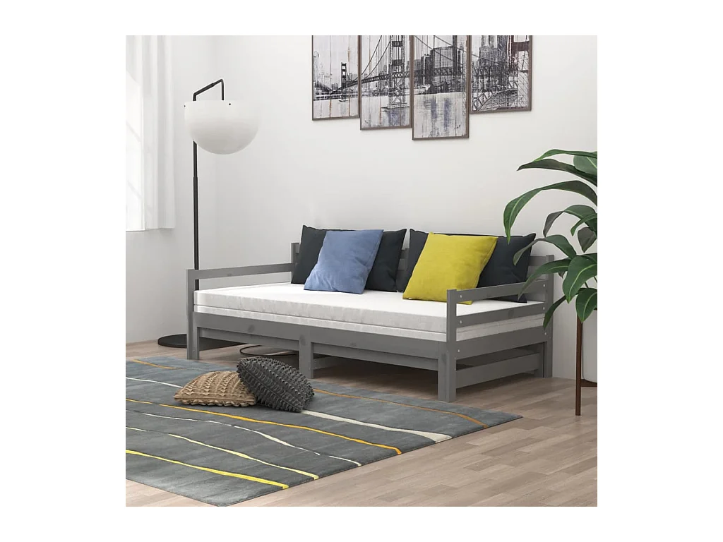 Tagesbett Ausziehbar,Ausziehbett Grau Massivholz Kiefer 2x(90x200) cm -gkd86362