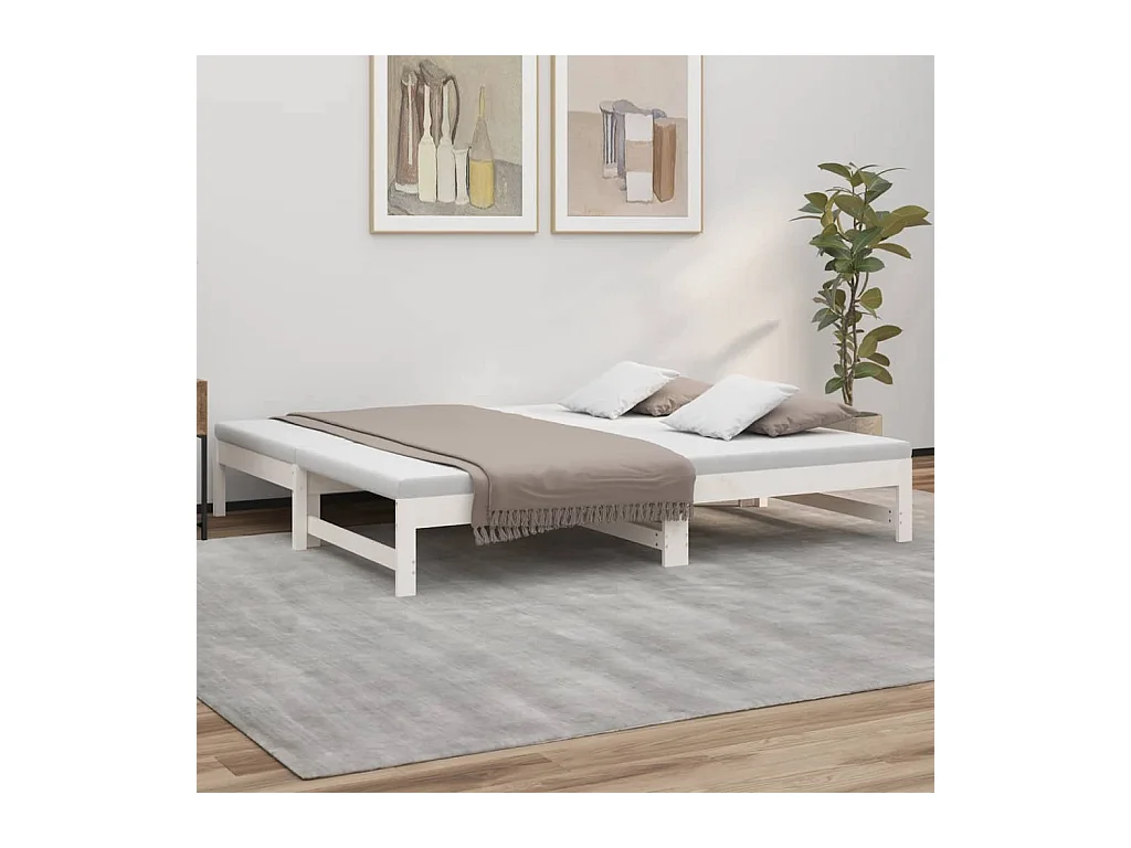 Lit gigogne Blanc 2x(90x190) cm Bois de pin massif HOQW65947