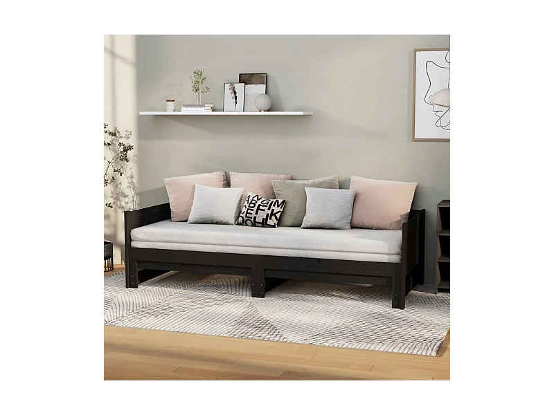 Ausziehbares Tagesbett,Ausziehbett Schwarz Massivholz Kiefer 2x(80x200) cm -gkd87112