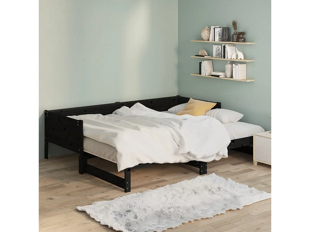 Ausziehbares Tagesbett,Ausziehbett Schwarz Massivholz Kiefer 2x(80x200) cm -gkd87112