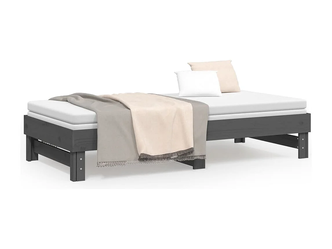 Lit gigogne Gris 2x(90x190) cm Bois de pin massif HOQW84440