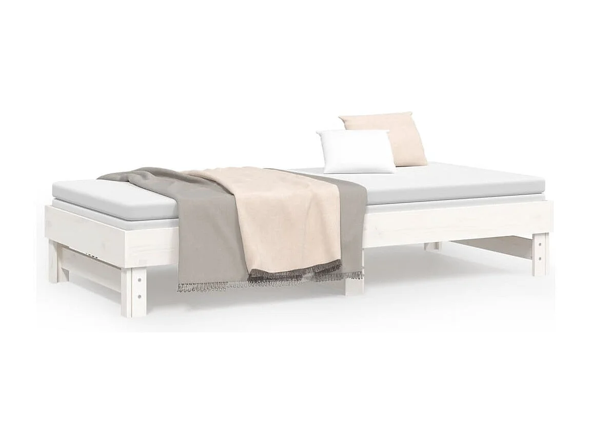 Tagesbett Ausziehbar,Ausziehbett Weiß 2x(80x200) cm Massivholz Kiefer -gkd90300