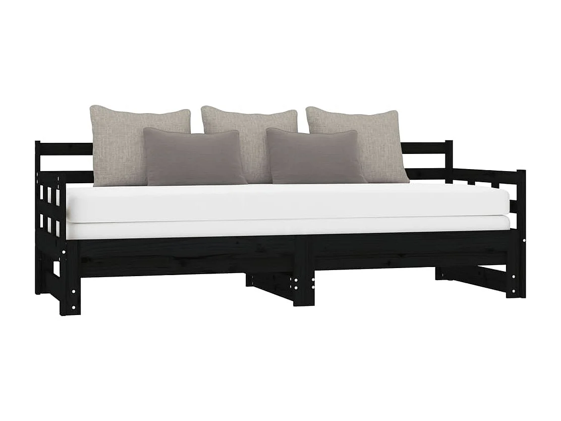 Tagesbett Ausziehbar,Ausziehbett Schwarz Massivholz Kiefer 2x(90x200) cm -gkd83023