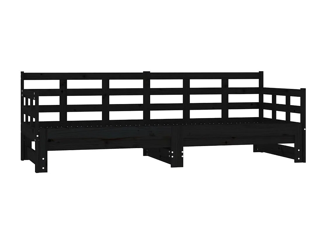 Lit gigogne Noir Bois de pin massif 2x(90x200) cm HOQW77571