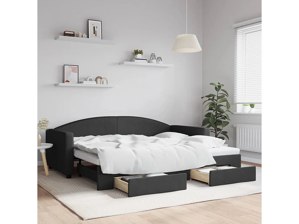 Cama dupla com gavetão e gavetas 90x200 cm tecido preto PT170141