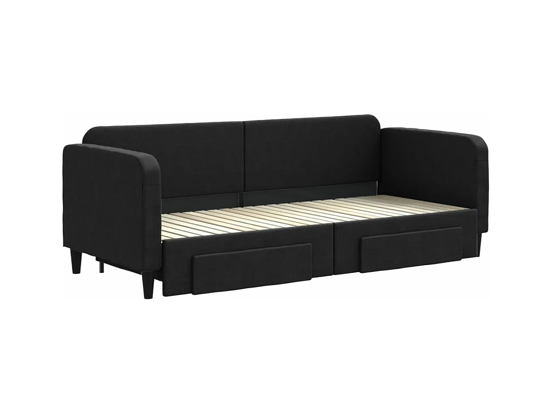 Lit gigogne et tiroirs noir 80x200 cm tissu WVGQ4685