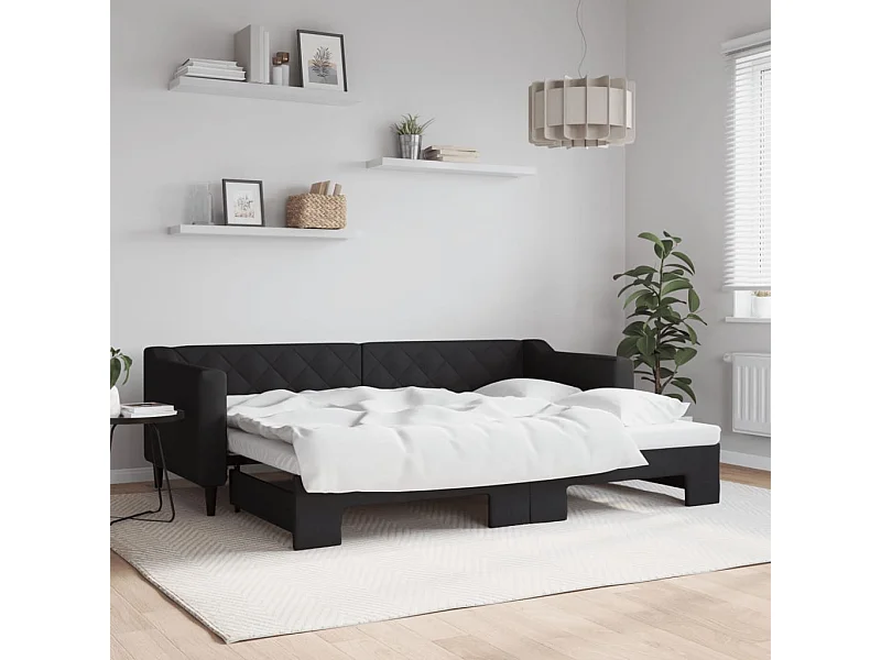 Tagesbett Ausziehbar,Ausziehbett Schwarz 80x200 cm Stoff -gkd64217