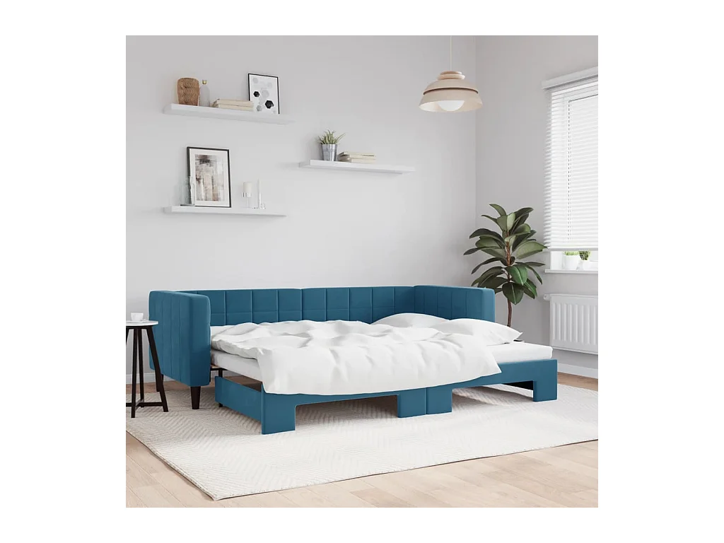 Lit gigogne bleu 80x200 cm velours WVGQ7649