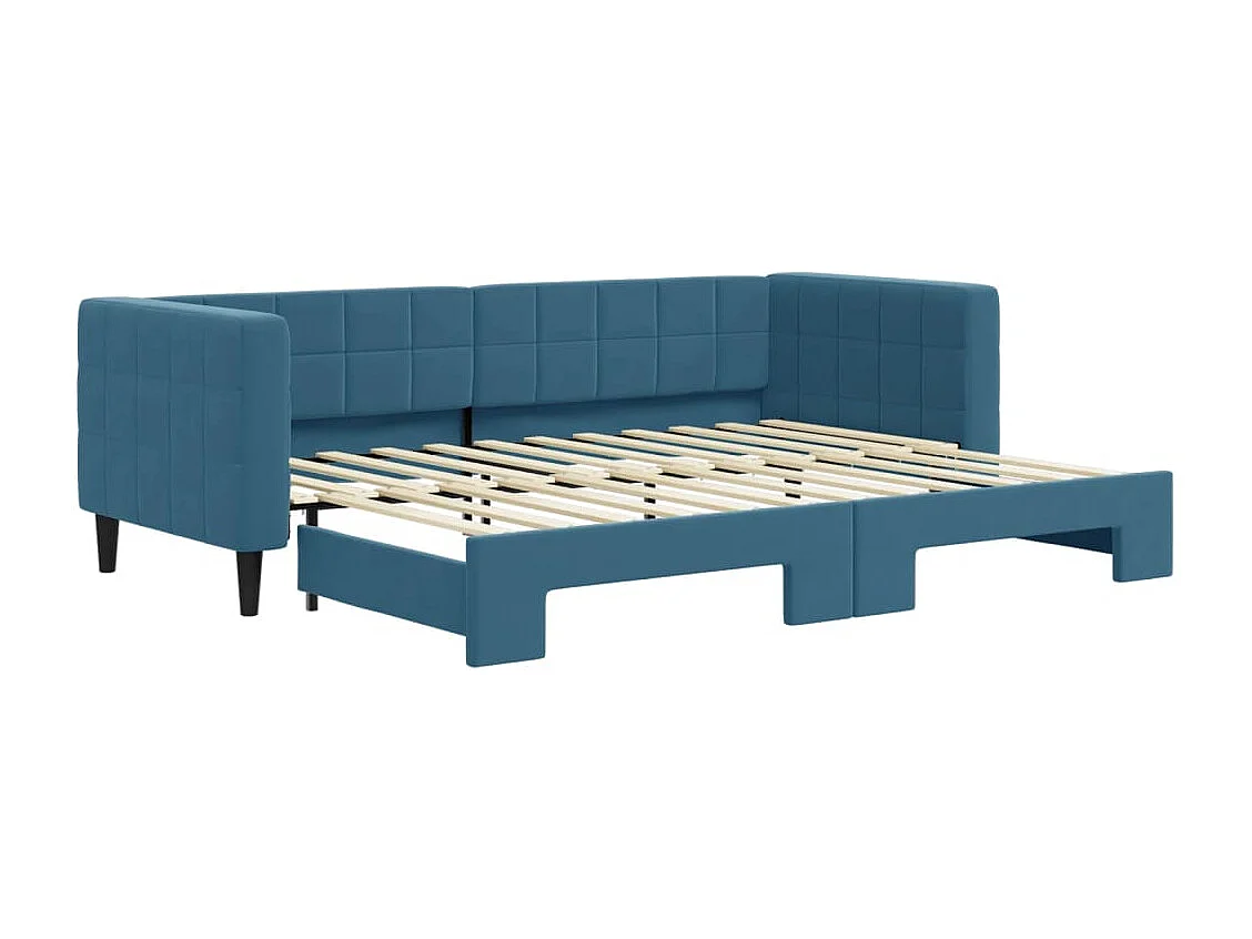 Cama dupla com gavetão 80x200 cm veludo azul PT511348