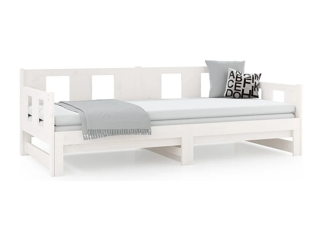 Lit gigogne Blanc Bois de pin solide 2x(90x200) cm HOQW65485