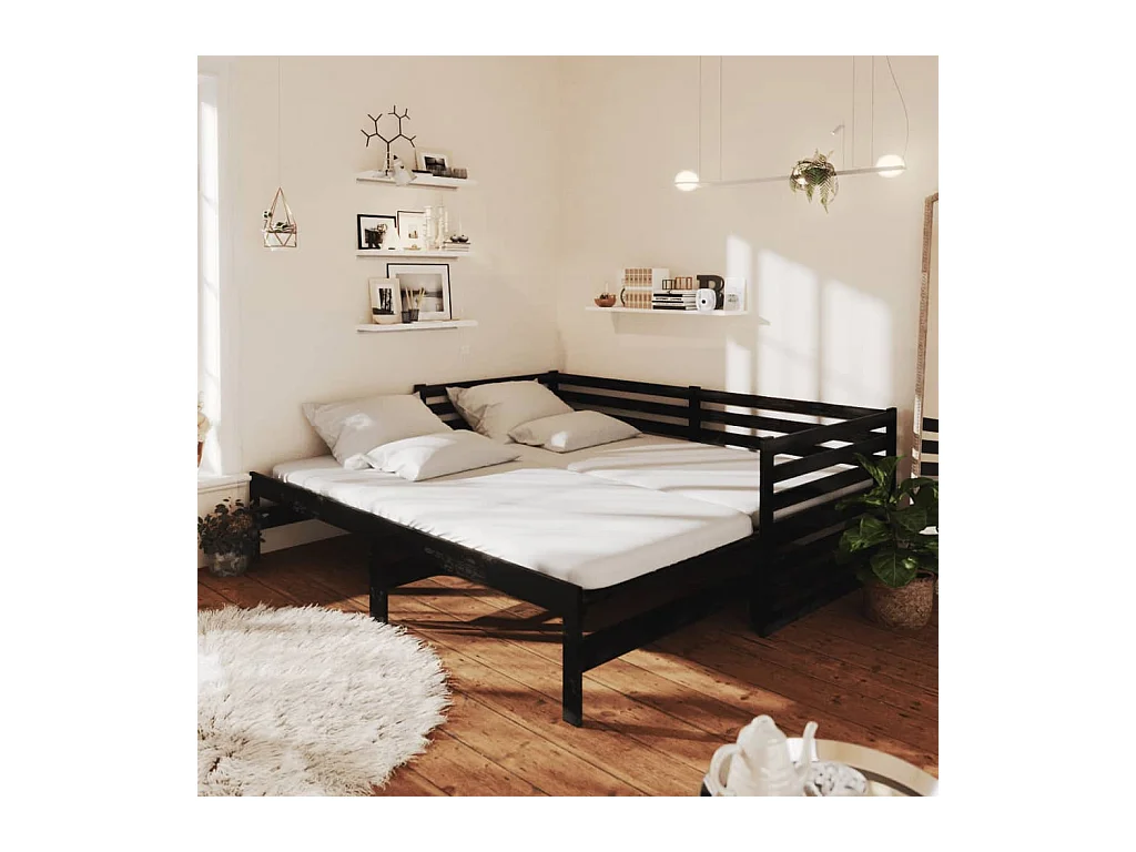 Bedbank uitschuifbaar massief grenenhout zwart 2x(90x200) cm NL31983