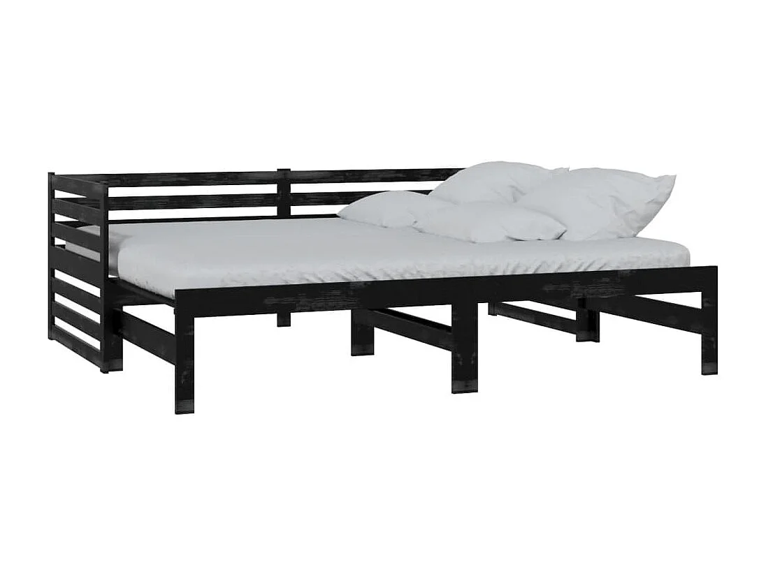 Bedbank uitschuifbaar massief grenenhout zwart 2x(90x200) cm NL31983