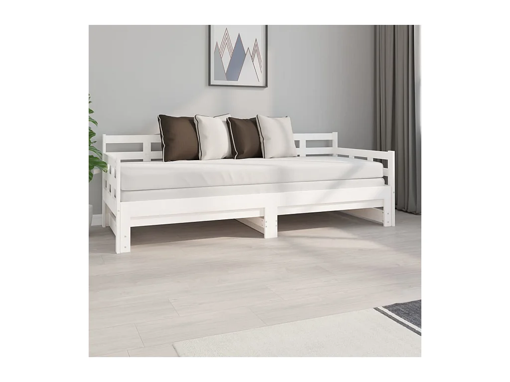 Lit gigogne Blanc Bois de pin solide 2x(80x200) cm HOQW51837