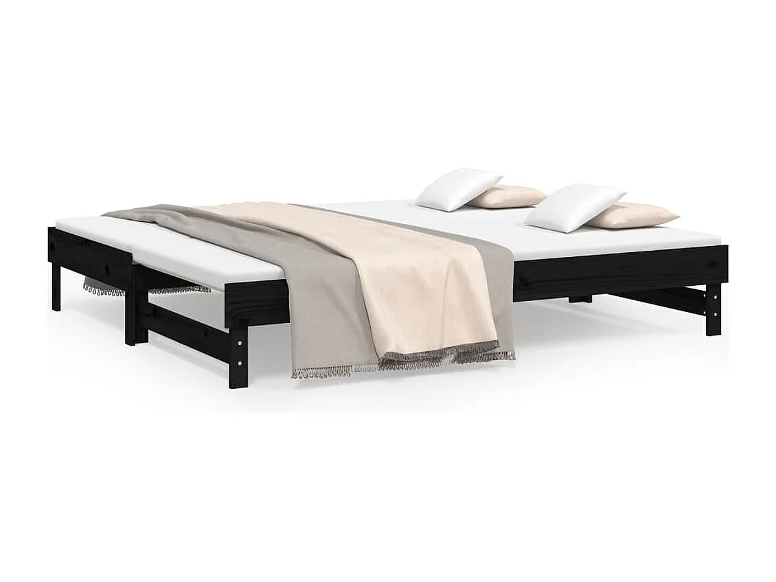 Lit gigogne Noir 2x(90x200) cm Bois de pin massif HOQW46391