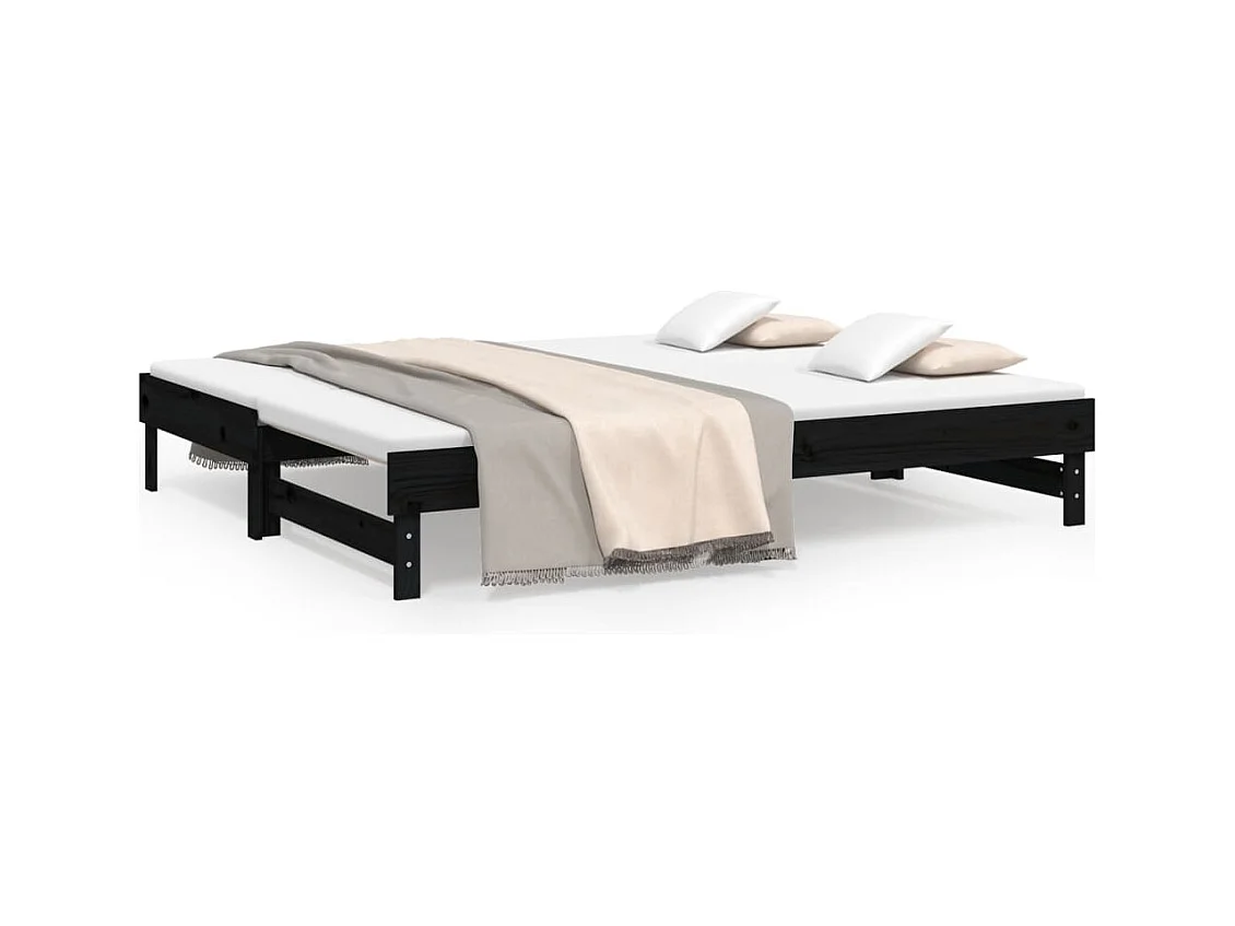 Tagesbett Ausziehbar,Ausziehbett Schwarz 2x(90x200) cm Massivholz Kiefer -gkd94810