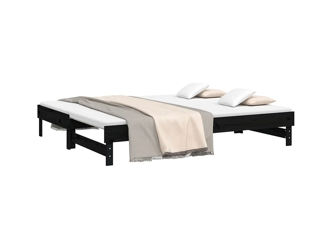 Tagesbett Ausziehbar,Ausziehbett Schwarz 2x(90x200) cm Massivholz Kiefer -gkd94810